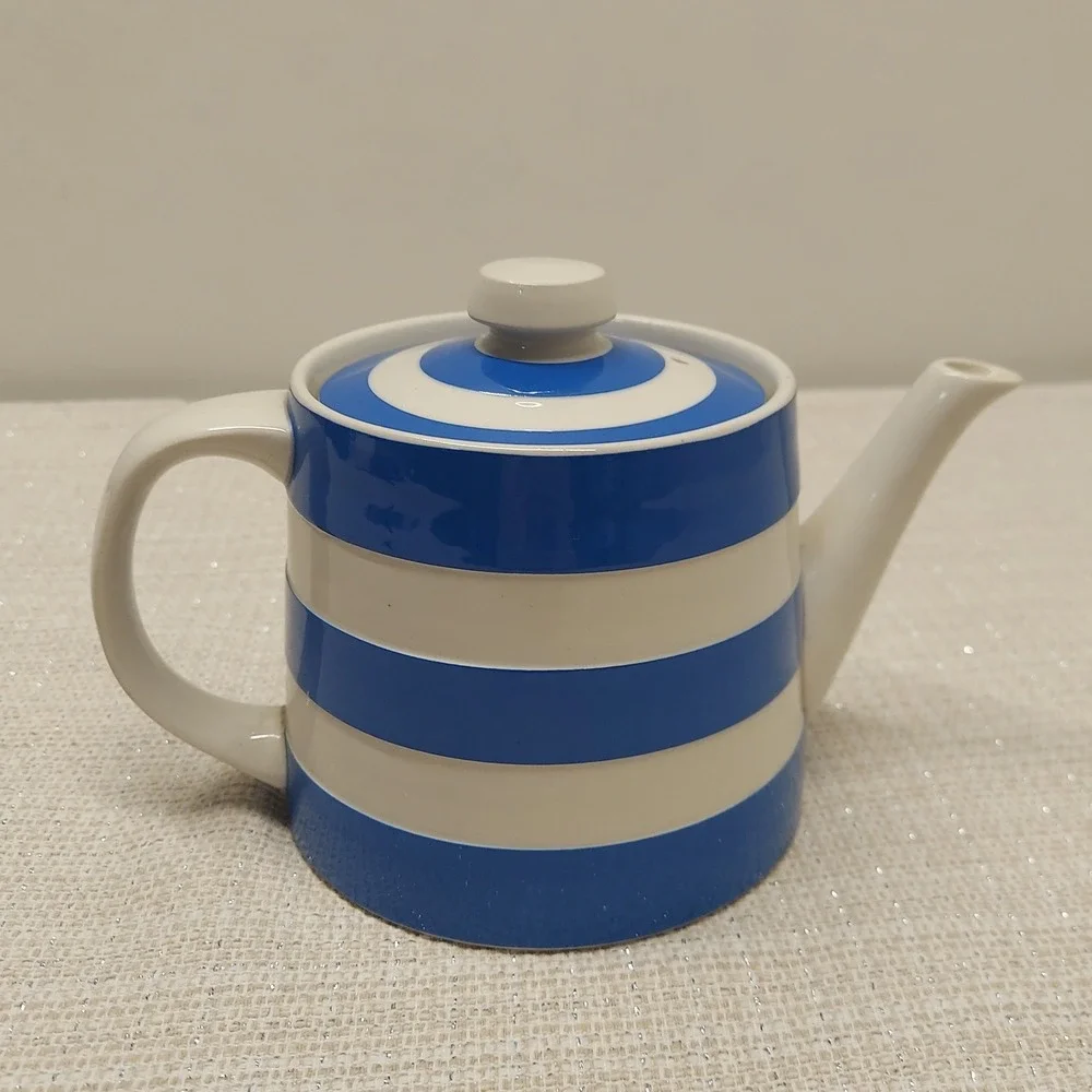 TG Green Cornish Kitchenware teapot Judith Onions England Ceramic Blue Stripe